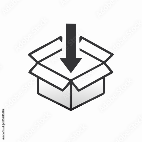 上向き矢印付きダンボール箱の出荷配送アイコン 白背景