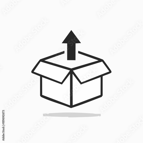 上向き矢印付きダンボール箱の出荷配送アイコン 白背景