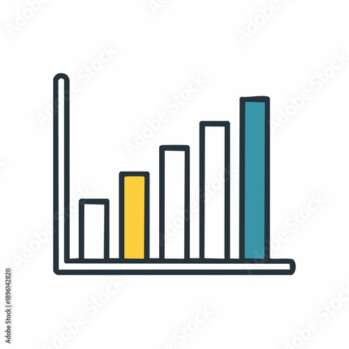 売上成長を表す右肩上がりの棒グラフビジネスアイコン 白背景