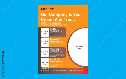 Creative Construction Business Flyer Design 2026 For Vector Template.