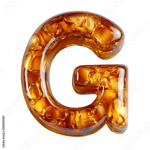 Top view of a 3D letter G made of Apple juice isolated on a white transparent background