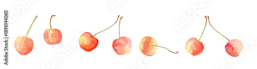 Foto さくらんぼ Fresh watercolor cherry fruits element set for early summer design High qu