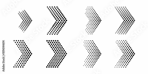 Six arrangements of dotted arrows pointing diagonally upwards and outwards