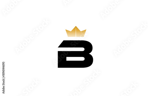 Elegant minimalist B logo featuring bold black  letter with luxurious gold crown accent above, clean vector style for premium branding and identity