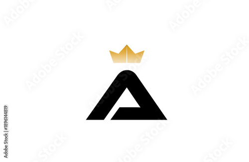 Elegant minimalist A logo featuring bold black  letter with luxurious gold crown accent above, clean vector style for premium branding and identity