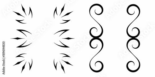 Black ornamental swirls and flourishes decorative design elements isolated on white