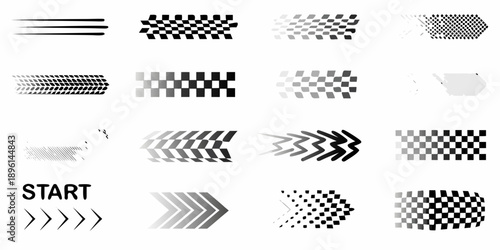 A collection of halftone patterns and gradient lines on white background
