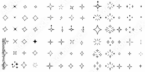 A collection of various small black star and sparkle shaped icons