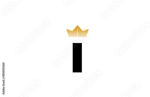 Elegant minimalist I logo featuring bold black  letter with luxurious gold crown accent above, clean vector style for premium branding and identity