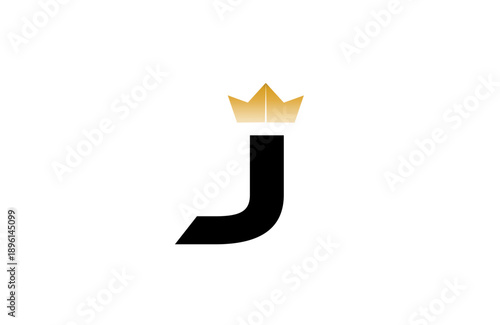 Elegant minimalist J logo featuring bold black  letter with luxurious gold crown accent above, clean vector style for premium branding and identity