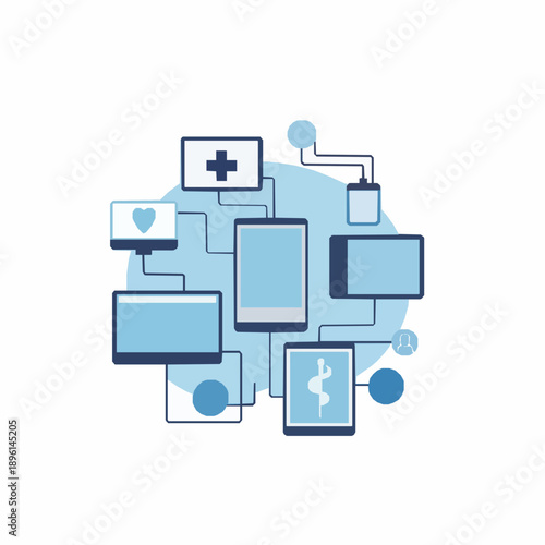 Abstract telemedicine and digital healthcare vector illustration on white background