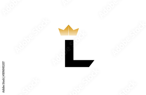 Elegant minimalist L logo featuring bold black  letter with luxurious gold crown accent above, clean vector style for premium branding and identity