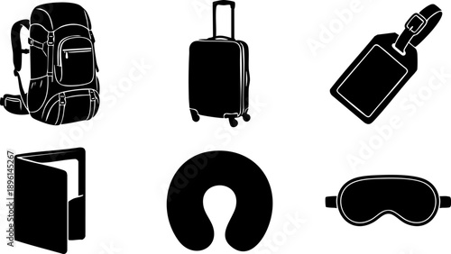 Minimalist Travel & Luggage Vector Silhouette Icons - Transit Essentials Set