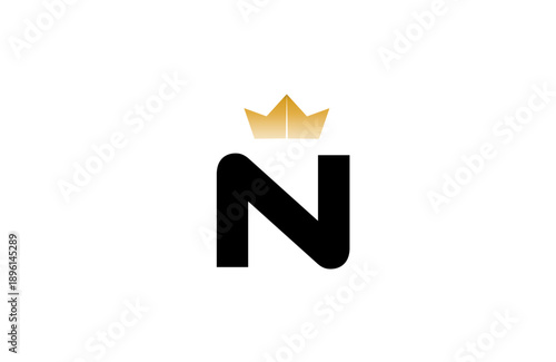 Elegant minimalist N logo featuring bold black  letter with luxurious gold crown accent above, clean vector style for premium branding and identity