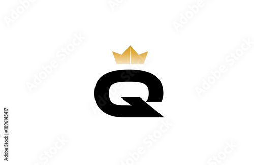 Elegant minimalist Q logo featuring bold black  letter with luxurious gold crown accent above, clean vector style for premium branding and identity