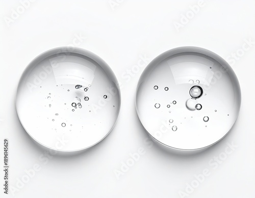 Two clear gel domes with tiny air bubbles on white