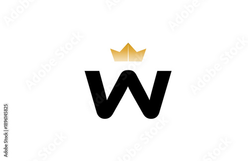 Elegant minimalist W logo featuring bold black  letter with luxurious gold crown accent above, clean vector style for premium branding and identity
