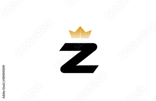 Elegant minimalist Z logo featuring bold black  letter with luxurious gold crown accent above, clean vector style for premium branding and identity
