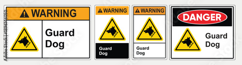 Guard dog sign. warning caution board. Safety sign Vector Illustration. OSHA and ANSI standard sign. eps10