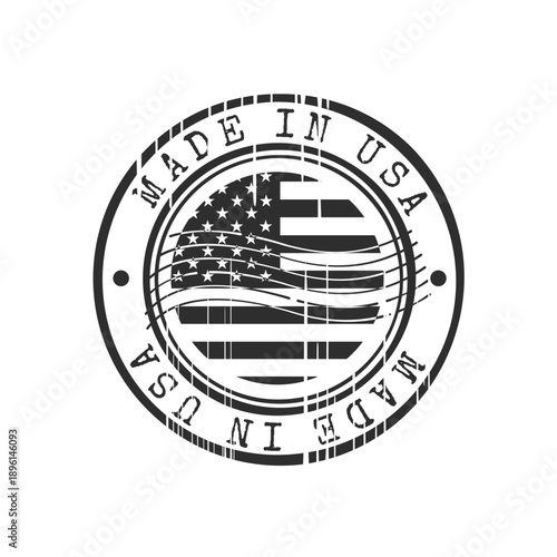 Made in usa black rubber stamp with flag and grunge effect