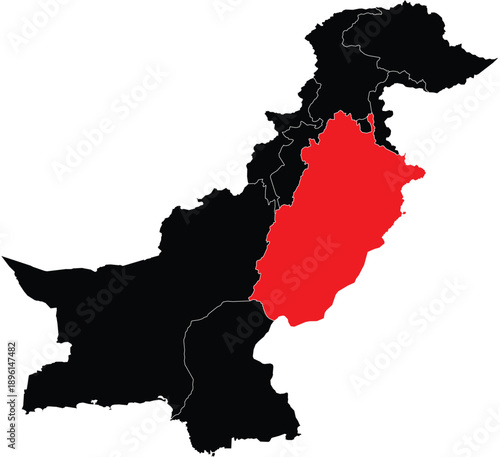 Punjab Region Highlighted on Map of Pakistan Design Vector