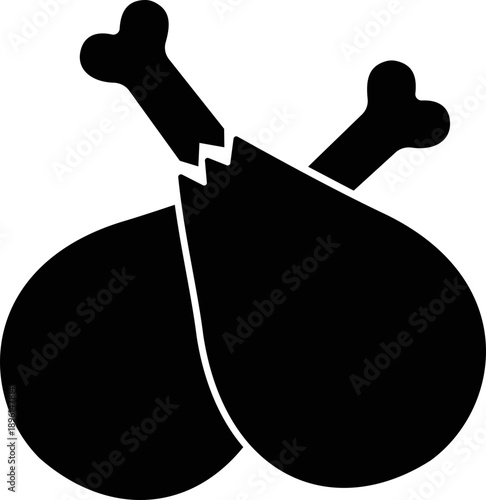 grilled chicken icon of roasted poultry and meat symbol of flat vector illustrations, add drumstick, roast, barbecue, food menu design, black icon