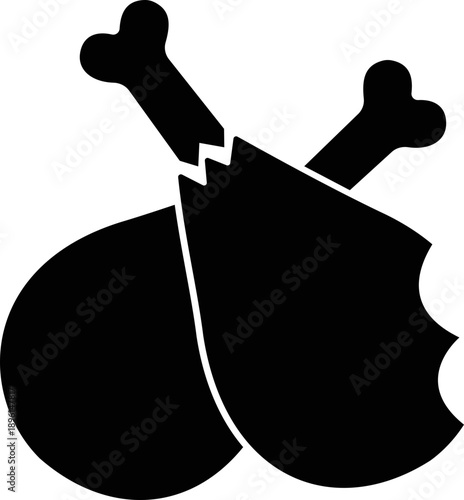 grilled chicken icon of roasted poultry and meat symbol of flat vector illustrations, add drumstick, roast, barbecue, food menu design, black icon