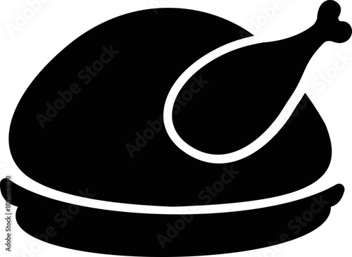 grilled chicken icon of roasted poultry and meat symbol of flat vector illustrations, add drumstick, roast, barbecue, food menu design, black icon