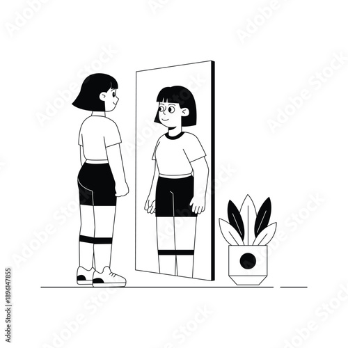 A minimal glyph illustration of fitting room experience, premium vector