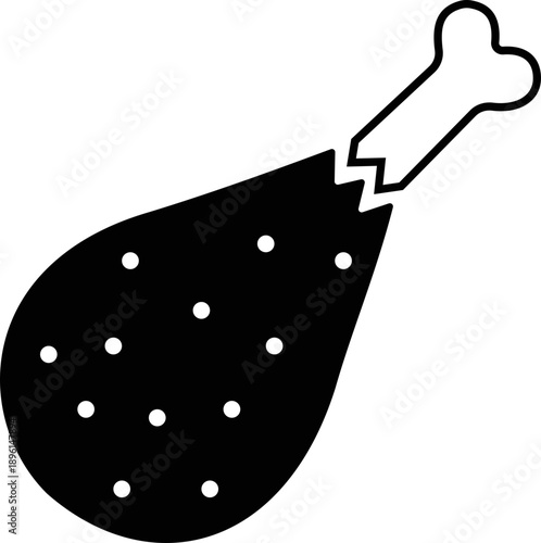 grilled chicken icon of roasted poultry and meat symbol of flat vector illustrations, add drumstick, roast, barbecue, food menu design, black icon