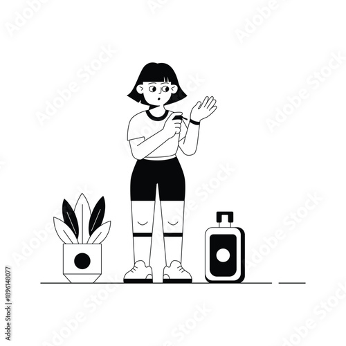A stylish glyph illustration of perfume testing activity