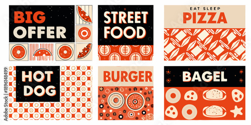 A colorful collage featuring various street food items and bold typography