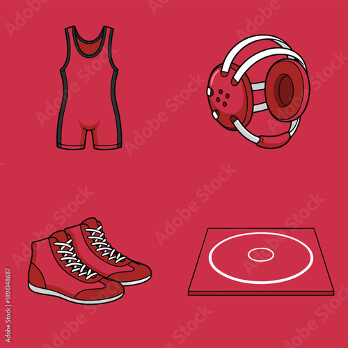 Wrestling Gear and Mat Illustration.