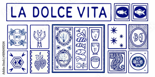 La Dolce Vita inspired playing cards with ornate blue and white designs