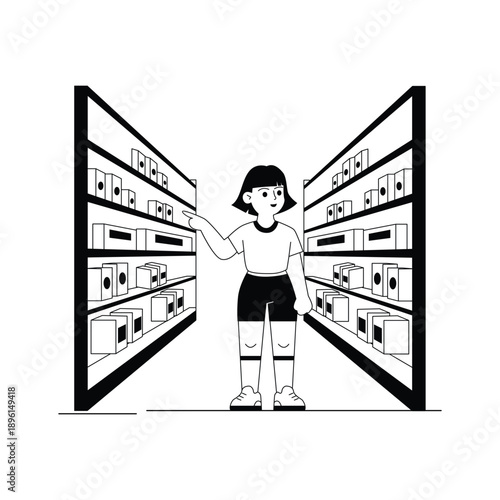 A detailed glyph illustration of shopping aisle scene