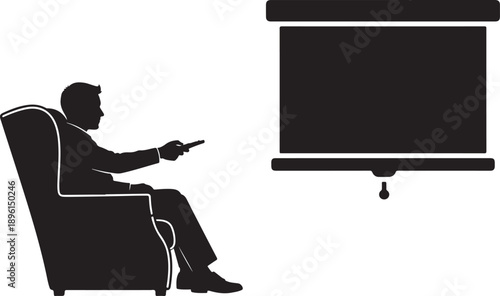 A silhouetted man presenting to a projector screen with a remote control