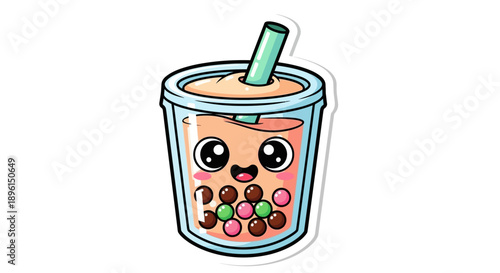 cartoon boba tea with cute face