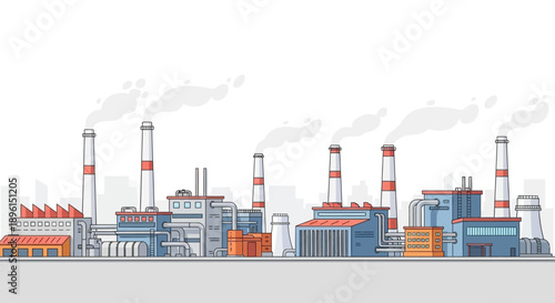 Industrial factory complex with smokestacks vector illustration