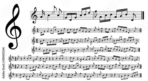 Vector music sheet with treble clef