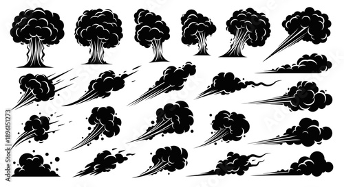 Set of 20 explosion and smoke vector icons