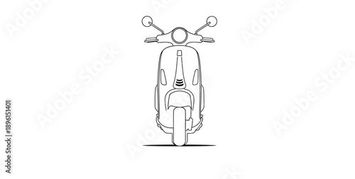 Detailed line drawing of a classic scooter from the front simple illustration on white background