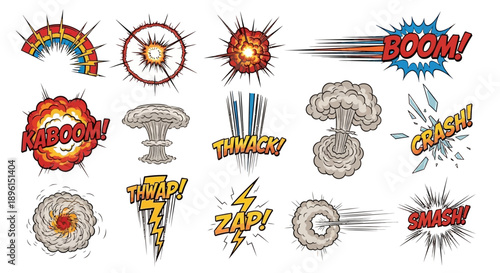 Set of 13 explosion comic book effects vector