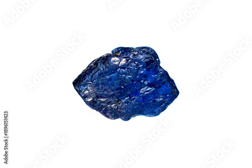 Konstfotografi Natural rough Burmese royal blue sapphire gemstone on white background (corundum