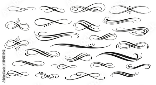 Set of 25 black swirl vector design elements