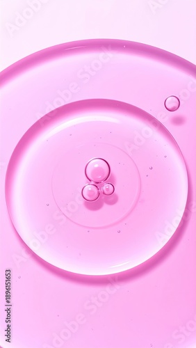 Pink liquid with bubbles spreading in circles
