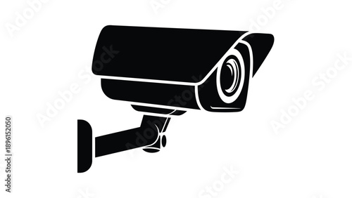 Black and white cctv security camera icon on white background surveillance symbol for safety and protection