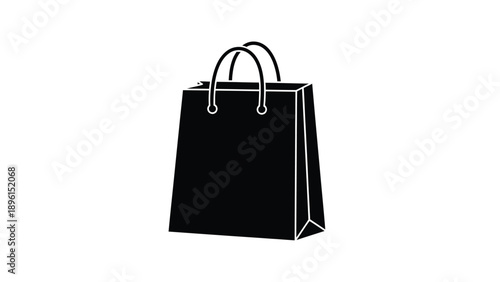 Black shopping bag with white outline and handles on white background symbolizing retail or consumerism