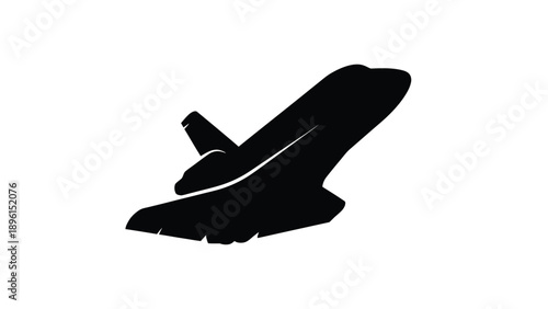 Black silhouette of a space shuttle soaring through the air in a simple graphic illustration