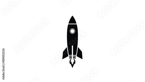 Black silhouette of a rocket ship soaring upwards symbolizing innovation and progress in technology and space exploration