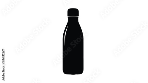 Black reusable metal water bottle with screw on cap simple minimalist design isolated on white background eco friendly hydration container